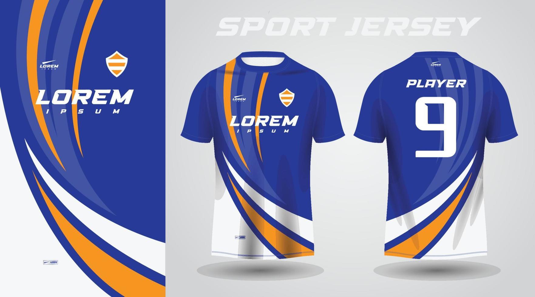 design de camisa esportiva de camisa amarela azul vetor