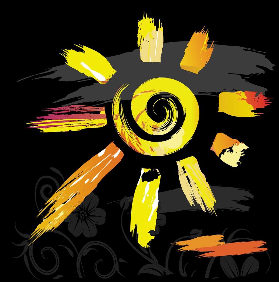 símbolo do sol de salpicos de cor e pincéis de linha vetor