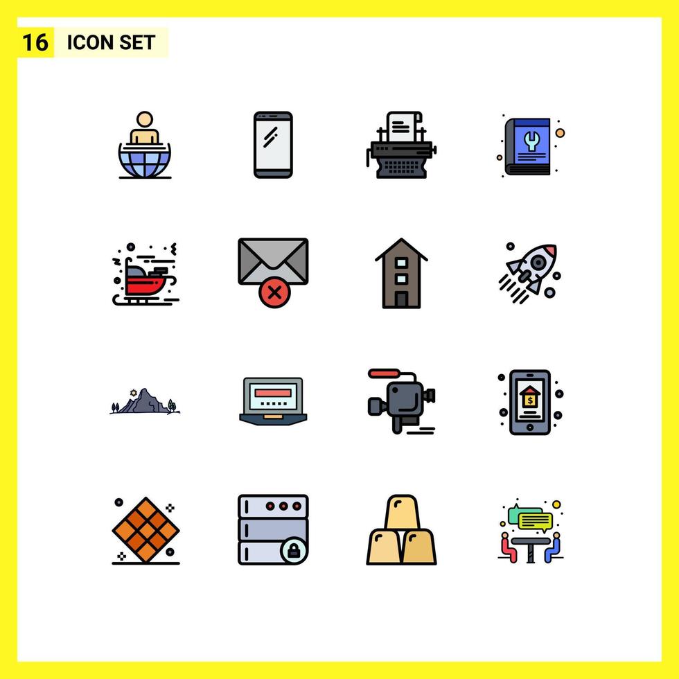 pacote de ícones vetoriais de estoque de 16 sinais e símbolos de linha para reparação de ferramentas iphone manual máquina de escrever elementos de design de vetores criativos editáveis