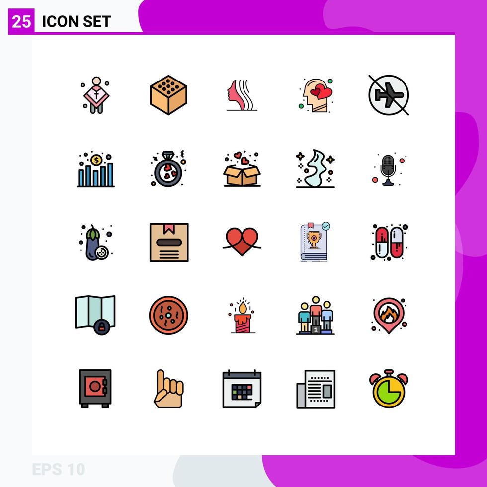 25 interface do usuário linha cheia pacote de cores planas de sinais e símbolos modernos de mulheres humanas com deficiência coração elementos editáveis de design vetorial vetor
