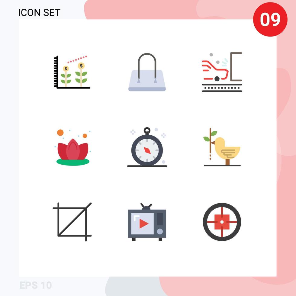 9 ícones criativos sinais e símbolos modernos de viagem gps estrada bússola lótus elementos de design de vetores editáveis