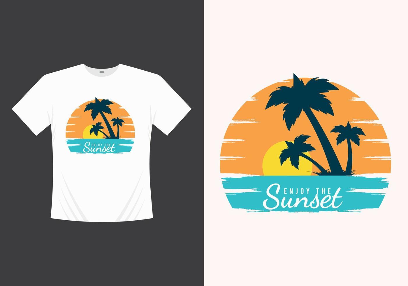 linha de praia de verão design de camiseta vetorial angustiada com ilustração de silhueta de palmeiras, para impressão de camiseta e outros usos. vetor