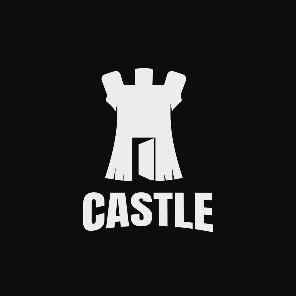modelo de design de logotipo vintage de castelo com porta em fundo escuro. vetor