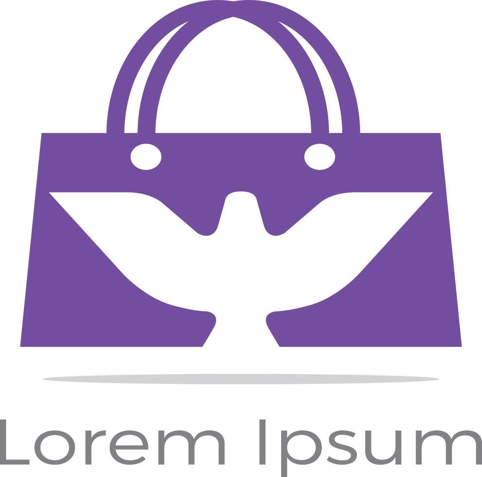 logotipo da sacola de compras, design vetorial de bolsa de viagem, ilustração de pássaro na bolsa vetor