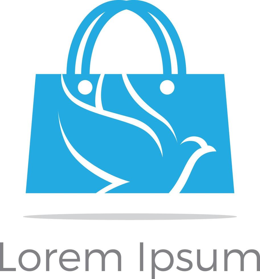 logotipo da sacola de compras, design vetorial de bolsa de viagem, ilustração de pássaro na bolsa vetor