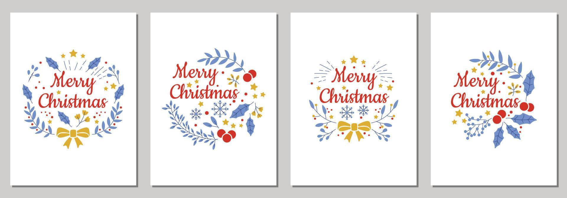 cartões de natal com feliz natal com decorações de natal e design de tipografia. ilustração vetorial. vetor