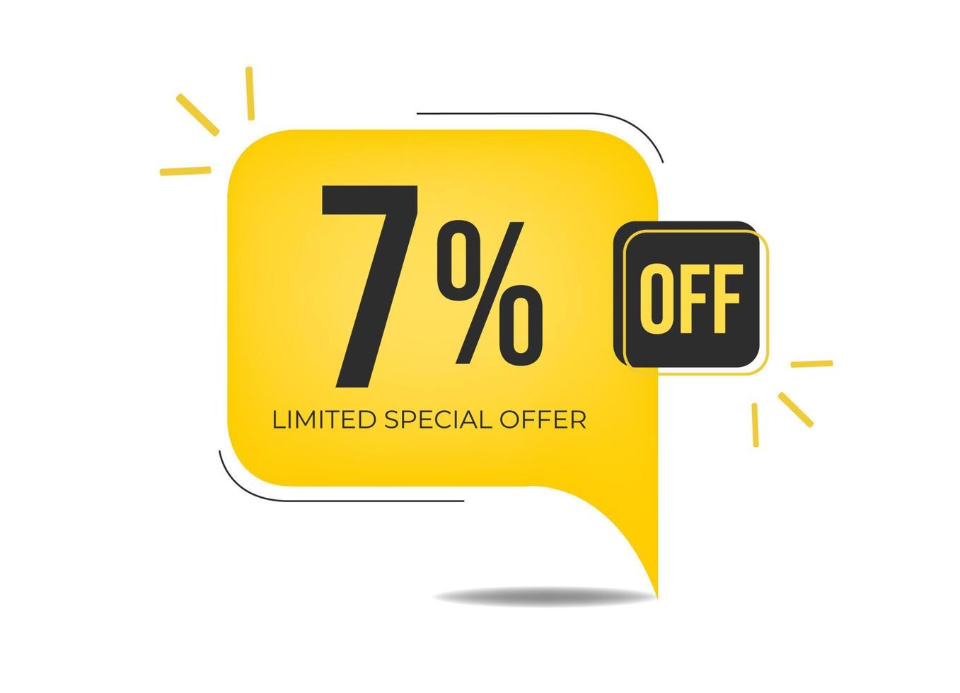 7 off oferta especial limitada. banner com sete por cento de desconto em um balão quadrado amarelo. vetor