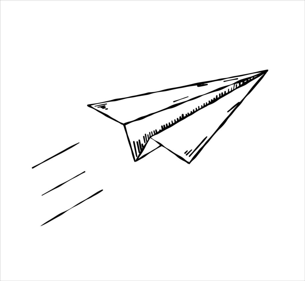 avião de papel. esboce o avião voador. ilustração de esboço de doodle vetor