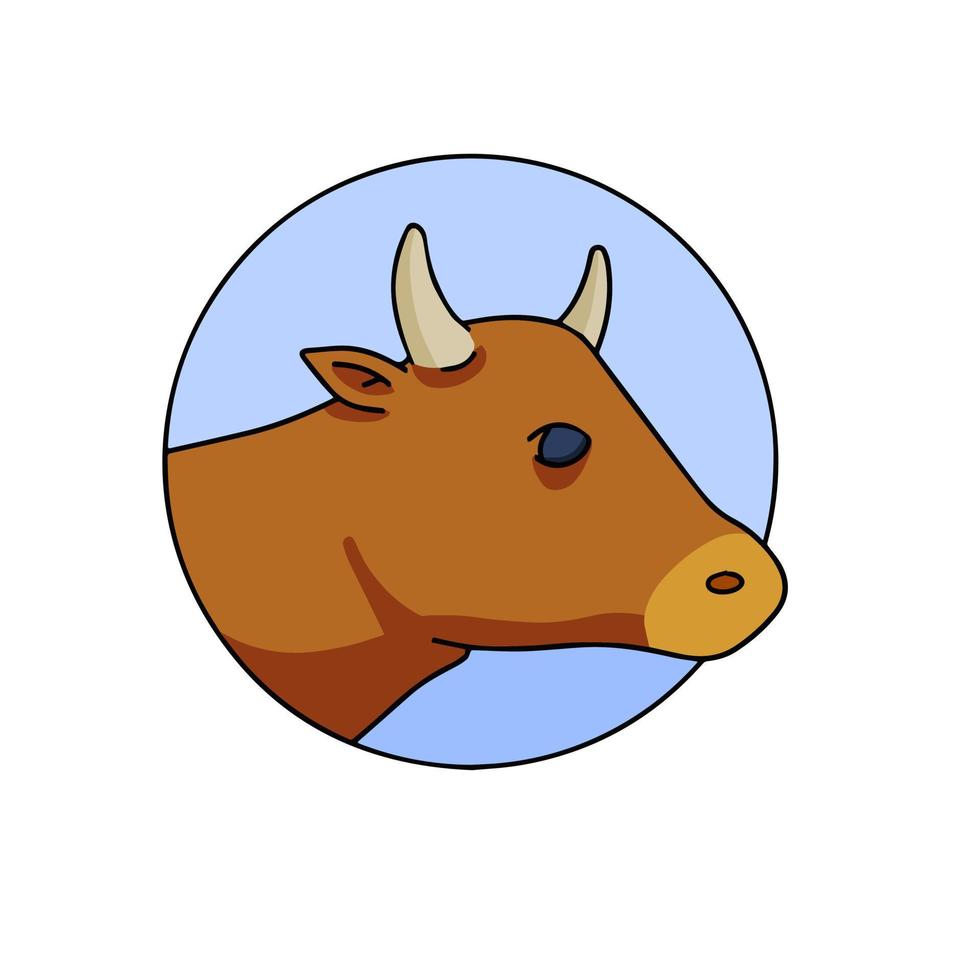 cabeça de vaca. delinear o emblema dos desenhos animados do animal de fazenda. vetor