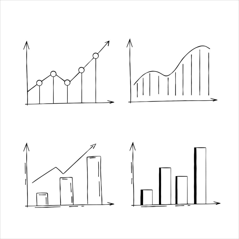 gráfico de crescimento de negócios e colunas. análise e análise de dados. gráfico de rabiscos. esboço desenho ilustração dos desenhos animados vetor