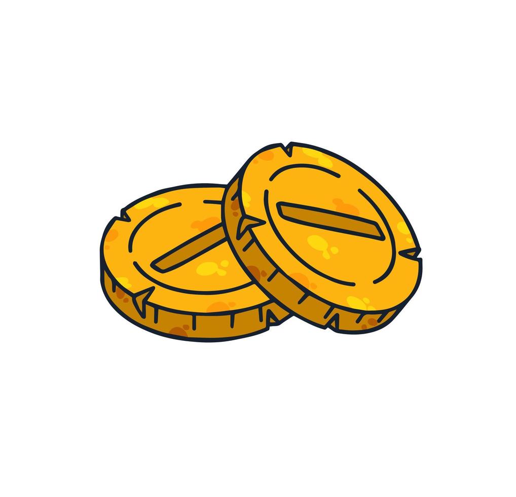 pilha de moedas de ouro. delinear o ícone dos desenhos animados de dinheiro e tesouro. conceito de ganhos e riqueza vetor