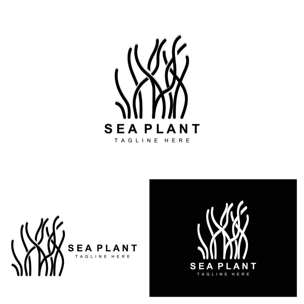 logotipo de algas marinhas, design vetorial de plantas marinhas, mercearia e proteção da natureza vetor