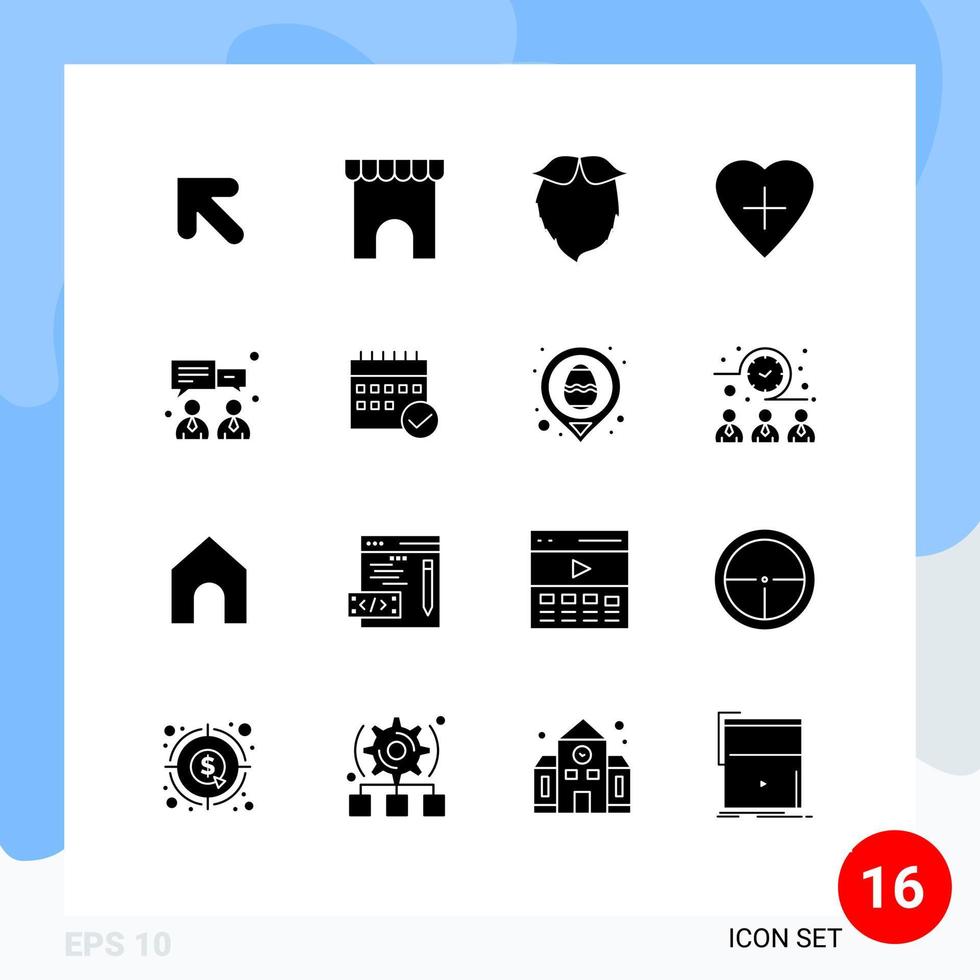 conjunto de glifos sólidos de interface móvel de 16 pictogramas de finanças negócios hipster coração humano coração editável elementos de design vetorial vetor