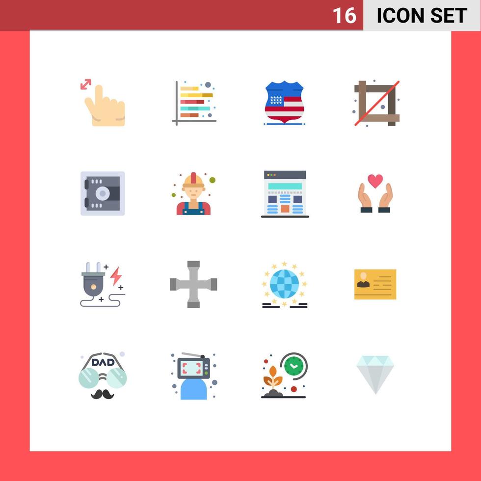 Pacote de cores planas de 16 interfaces de usuário de sinais e símbolos modernos de ferramenta de design de escudo gráfico de bloqueio, pacote editável de elementos de design de vetores criativos