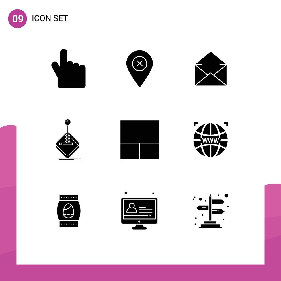 grupo de 9 sinais e símbolos de glifos sólidos para jogo de joystick de correio de layout elementos de design de vetores editáveis