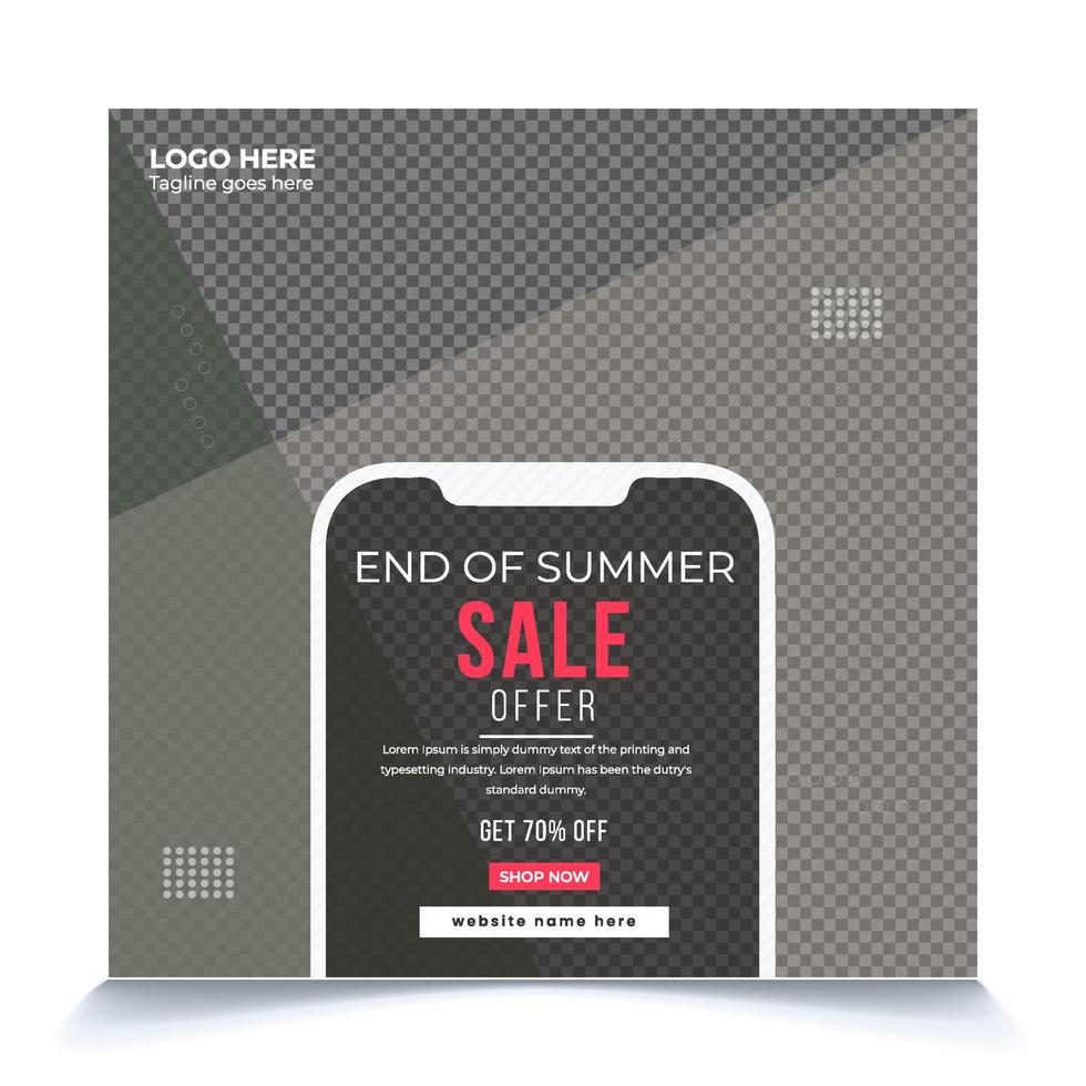 design de modelo de postagem de oferta de venda de final de verão vetor