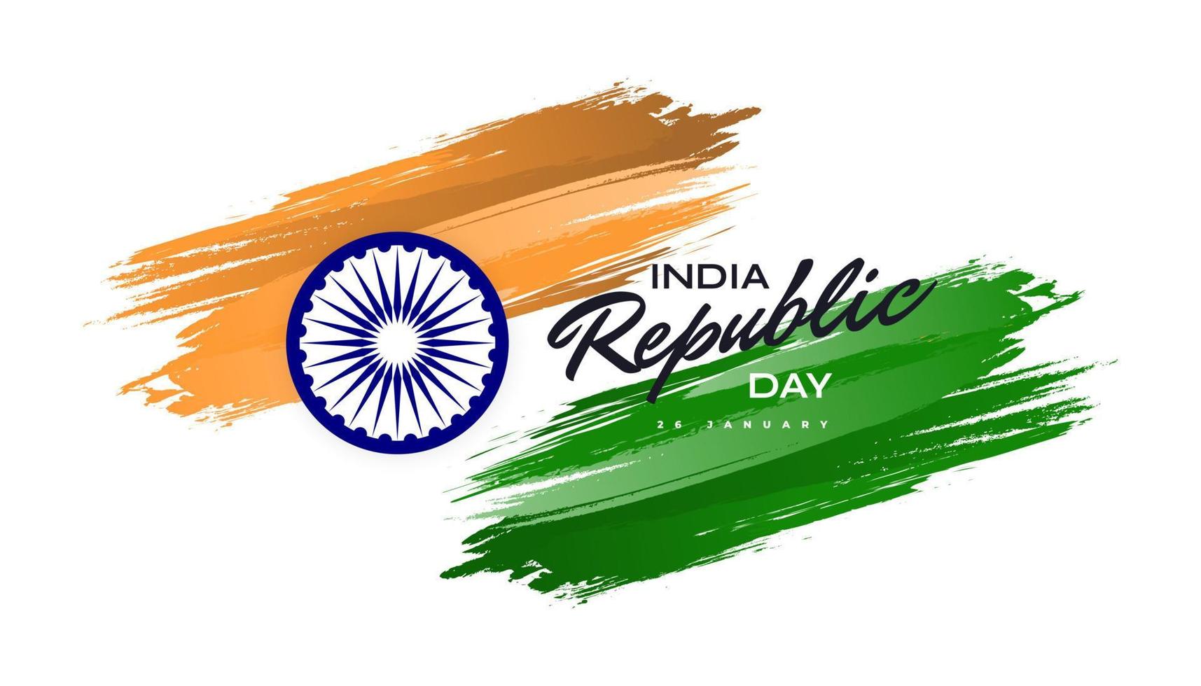 26 de janeiro feliz dia da república da índia. ilustração de bandeira tricolor indiana em estilo de pincel vetor