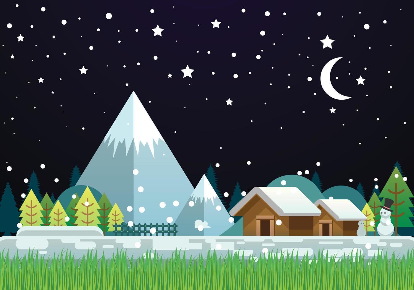 paisagem de inverno de montanha à noite. ilustração vetorial vetor