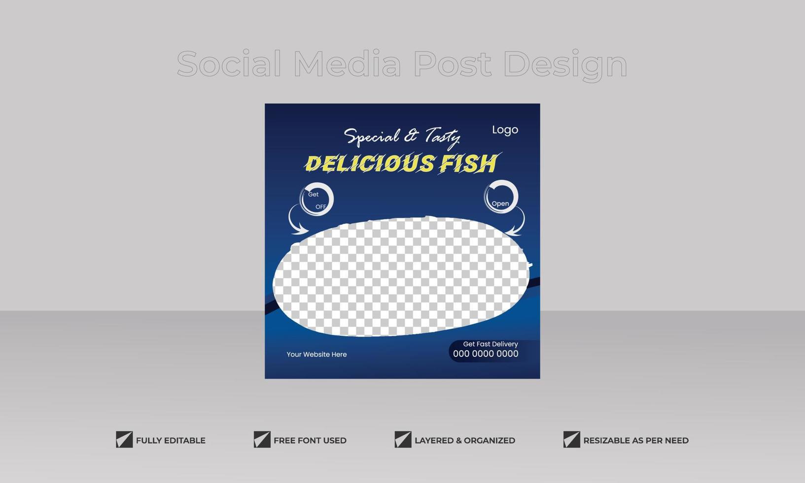 webinar de comida de restaurante de peixe fresco delicioso ou banner de postagem de mídia social vetor