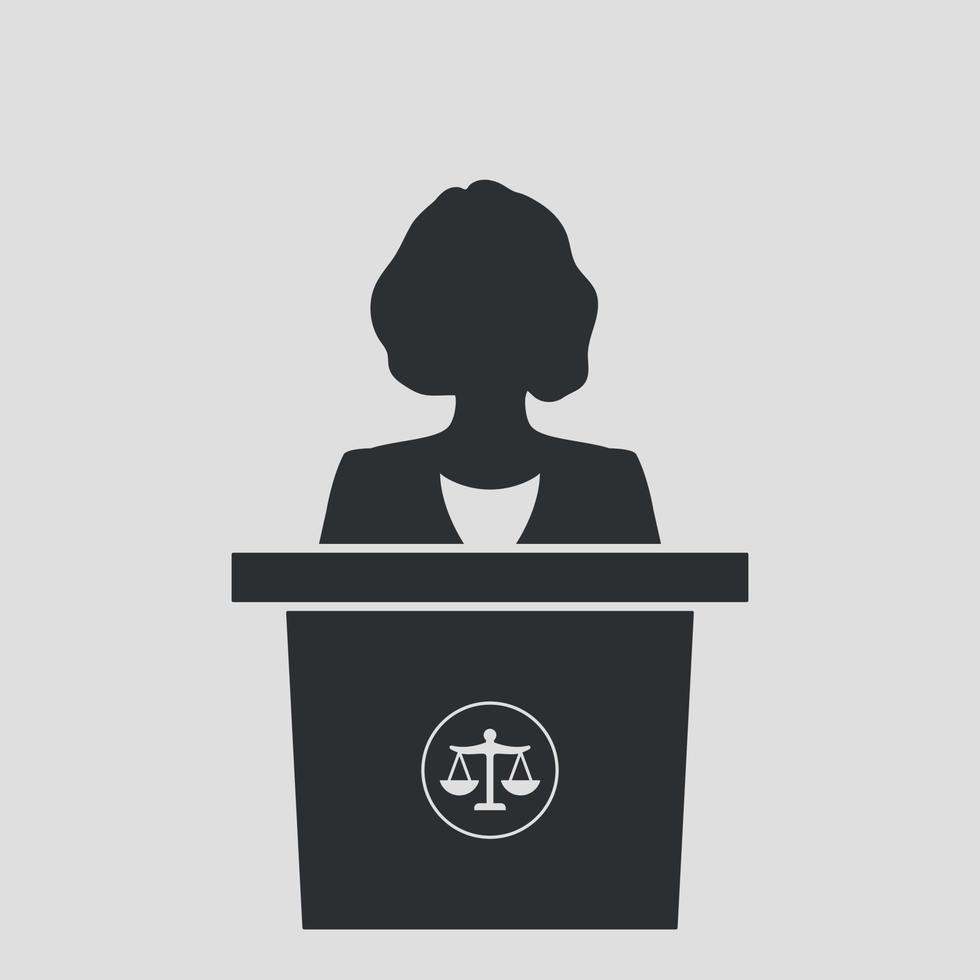 mulher oradora na tribuna de justiça. silhueta de político ou diplomata. ilustração vetorial vetor