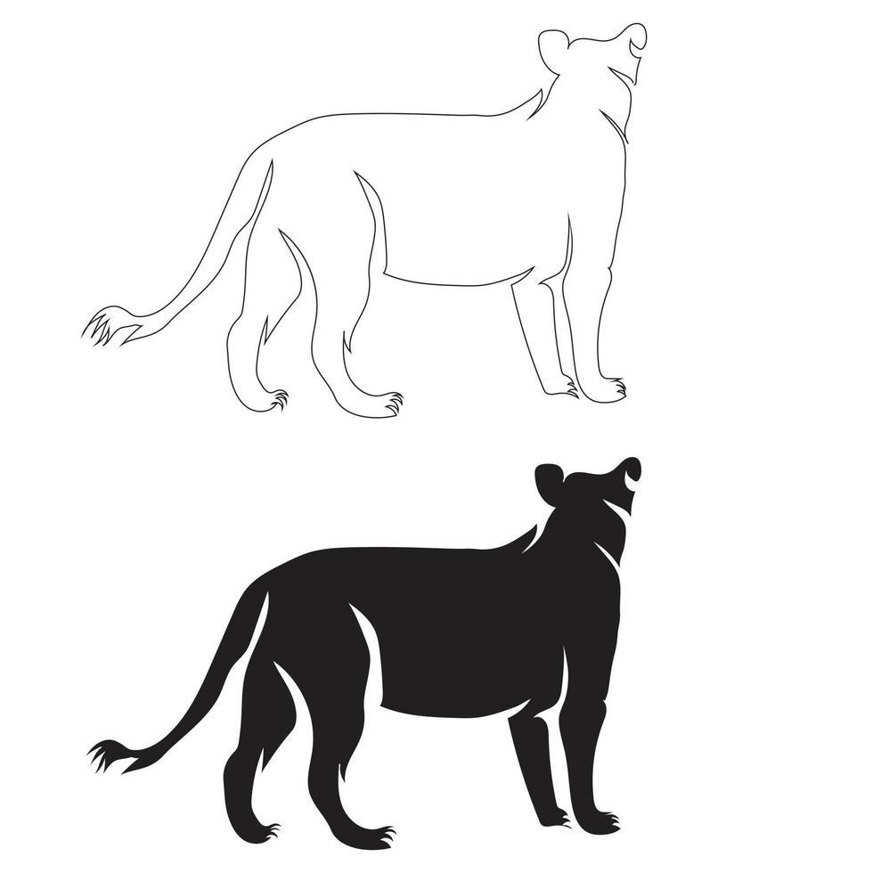 estilo de desenho de arte de linha traseira de leão, o esboço de leão preto linear isolado no fundo branco, a melhor ilustração vetorial de leão. vetor