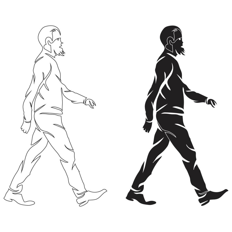 estilo de desenho de arte de linha de caminhada de homem, o esboço de homem preto linear isolado no fundo branco, a melhor ilustração em vetor de arte de linha de caminhada de homem.