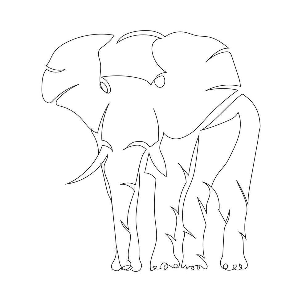 estilo de desenho de arte de linha de elefante, o esboço de elefante preto linear isolado no fundo branco, a melhor ilustração vetorial de arte de linha de elefante. vetor