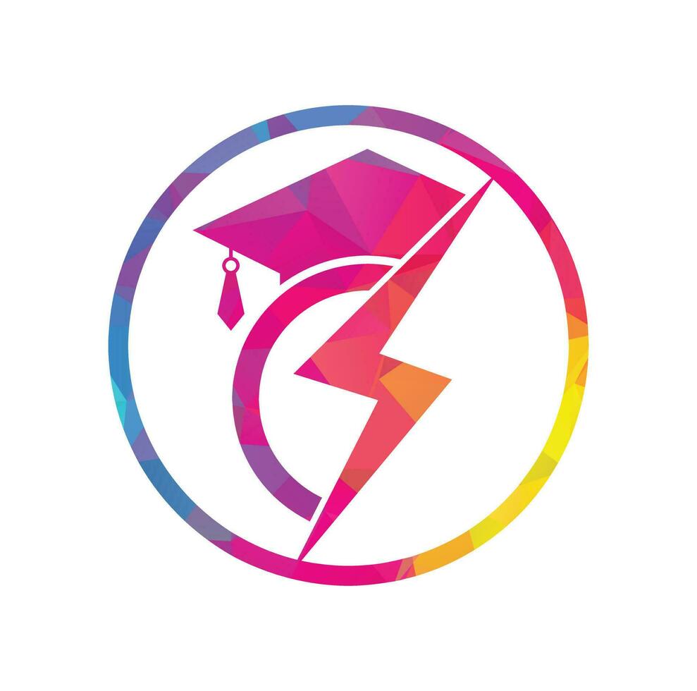 flash modelo de logotipo de vetor de estudante. logotipo de educação com chapéu de formatura e ícone de trovão.