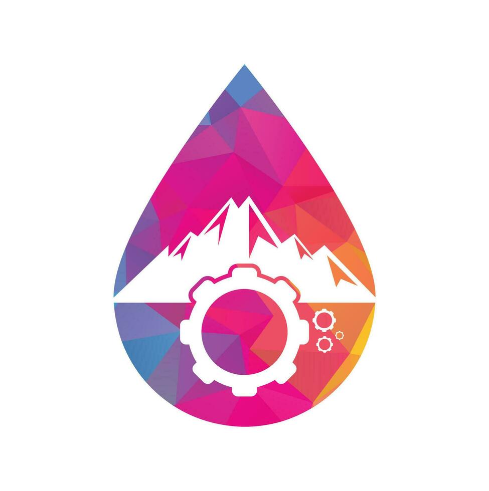 projeto do ícone do logotipo do conceito da forma da gota da engrenagem da montanha. vetor