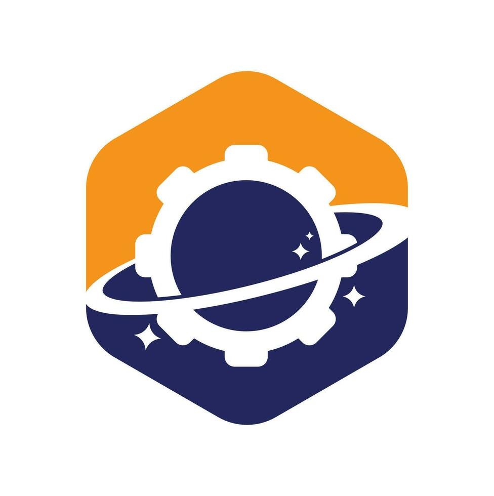 vetor de ícone do logotipo da engrenagem do planeta. elemento de design do logotipo do ícone do planeta da engrenagem