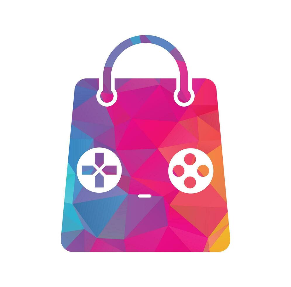 logotipo de vetor de loja de jogos. Projeto. design de vetor de ícone de joystick de combinação de saco de compras.