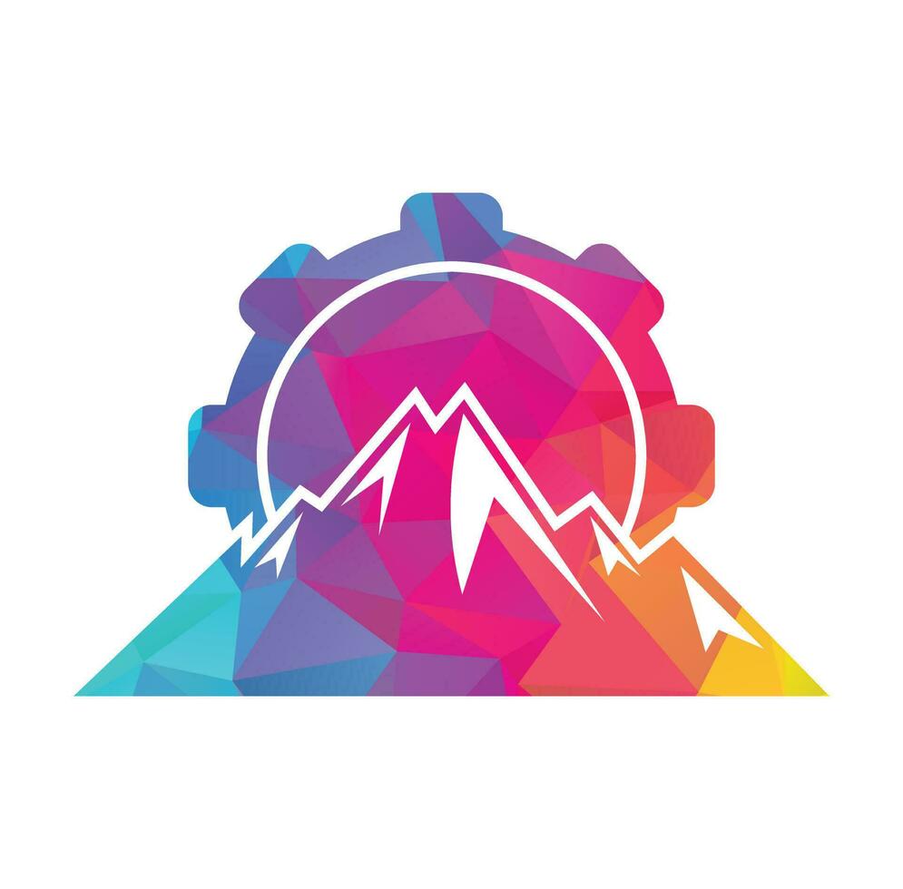 design de ícone do logotipo da engrenagem de montanha. vetor