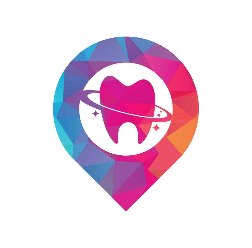 design de logotipo de vetor de conceito de forma de planeta dental gps. conceito de logotipo de vetor de clínica odontológica.