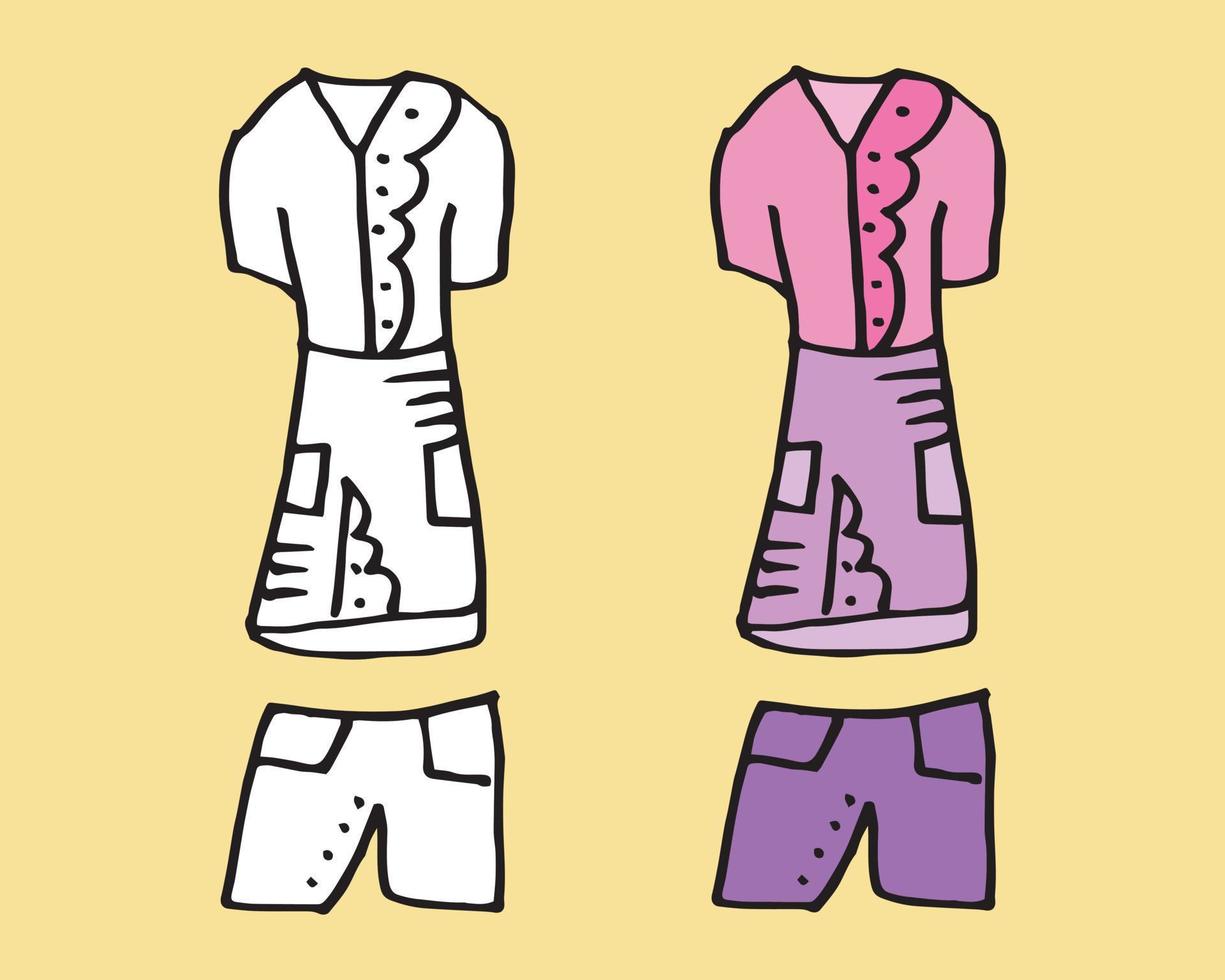 doodle desenho de mão com roupas de criança. ilustração vetorial de linhas e páginas para colorir para crianças vetor