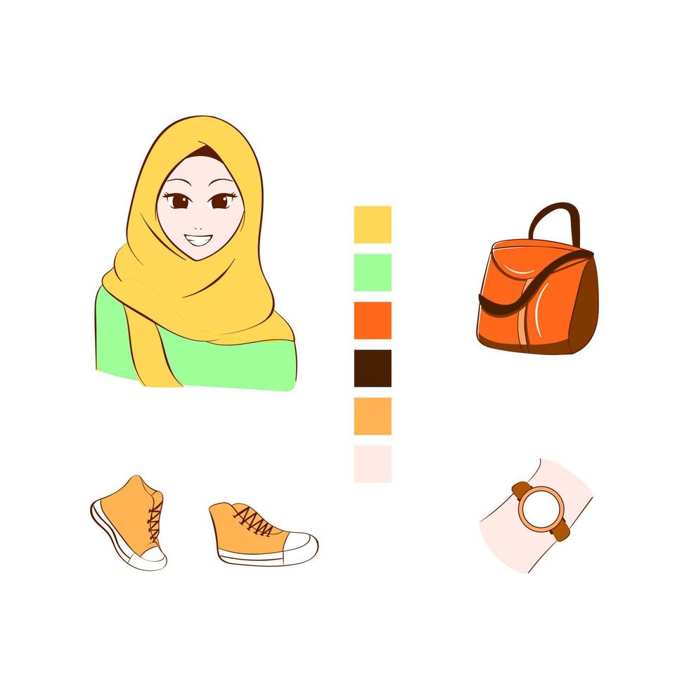 vetor premium l bonito estilo ukhti roupa hijab design charachter simples ilustração plana.