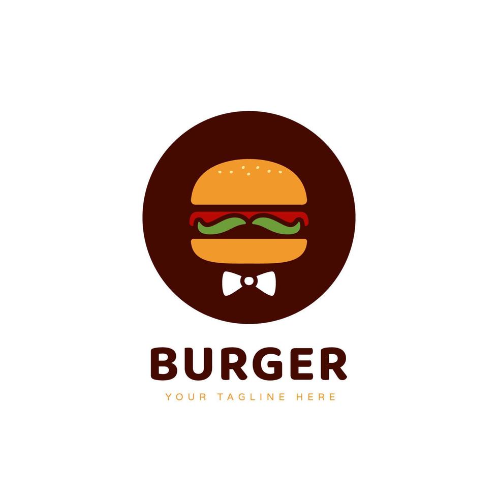 modelo de logotipo do senhor hambúrguer com bigode de alface e conceito de ícone de vetor de gravata borboleta