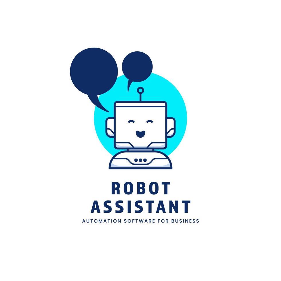 mascote de ícone de assistente de robô de automação de bate-papo com sorriso feliz para negócios modernos vetor