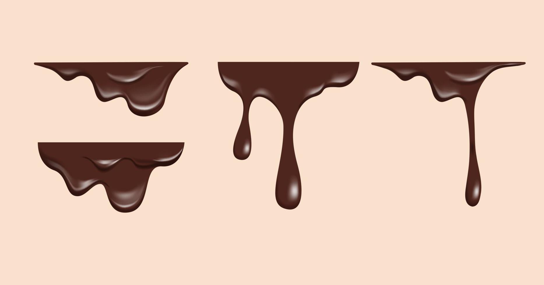 gotas realistas de chocolate escuro derretendo com topo plano para coleção de conjunto de vetores de decoração de borda