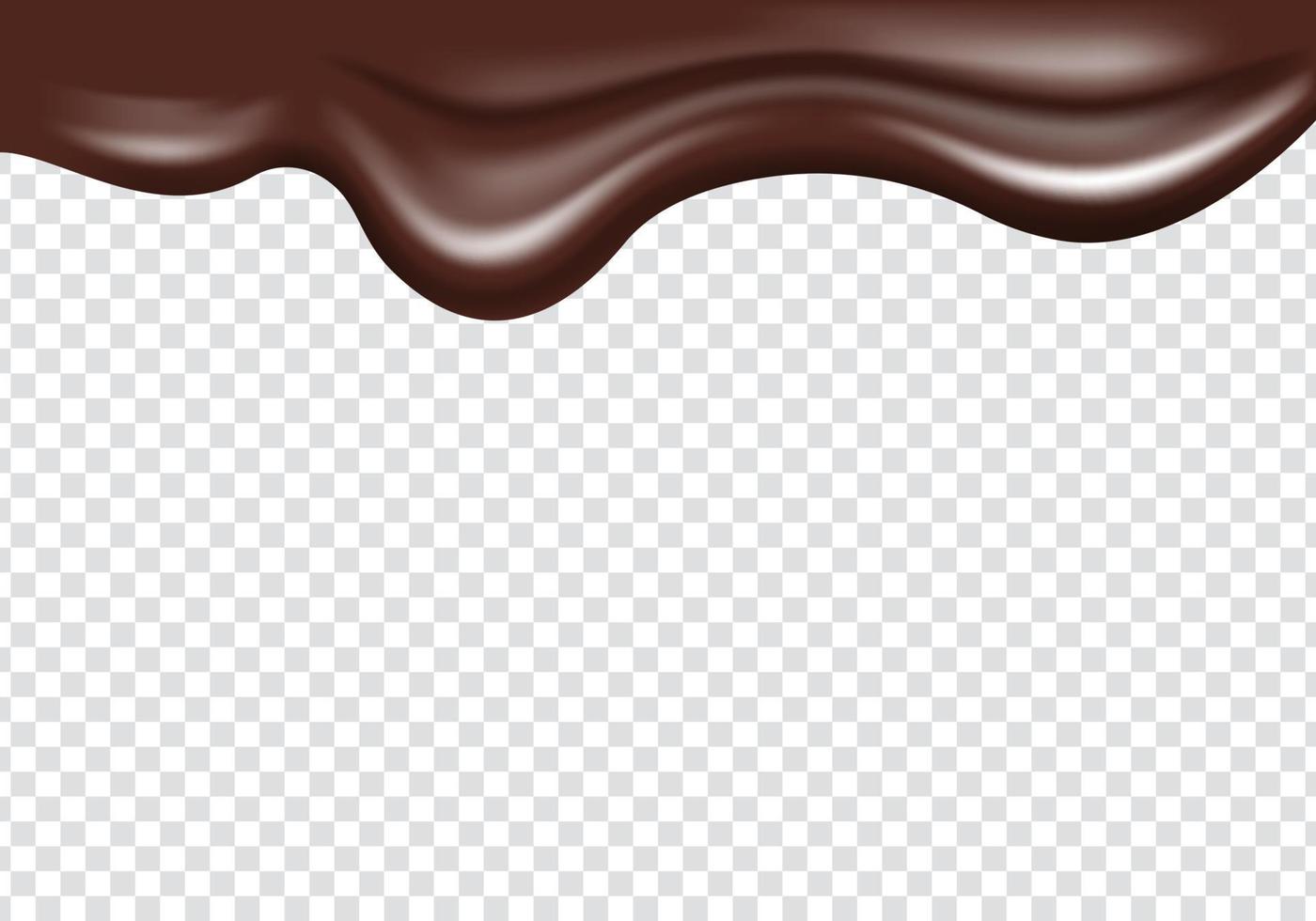líquido de chocolate escuro derretido realista fluindo de cima. borda superior chocolate derretido decoração elemento vetorial de fundo vetor