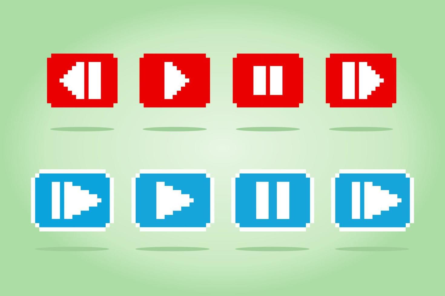 ícone de botão de reprodução de pixel de 8 bits, sinal de mídia social, aplicativo móvel, web. vetor de logotipo de vídeo em ilustração vetorial.