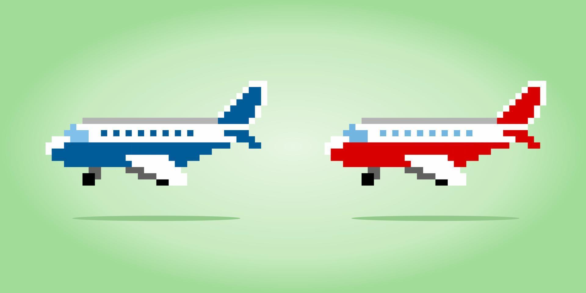 8 bits de pixels de aeronaves. planos para ativos de jogos e padrões de ponto cruz em ilustrações vetoriais. vetor