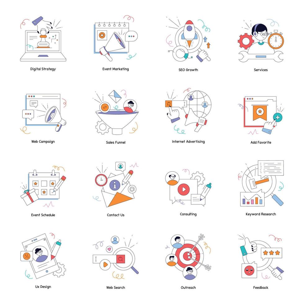 pacote de ilustrações planas de serviços de mídia social vetor