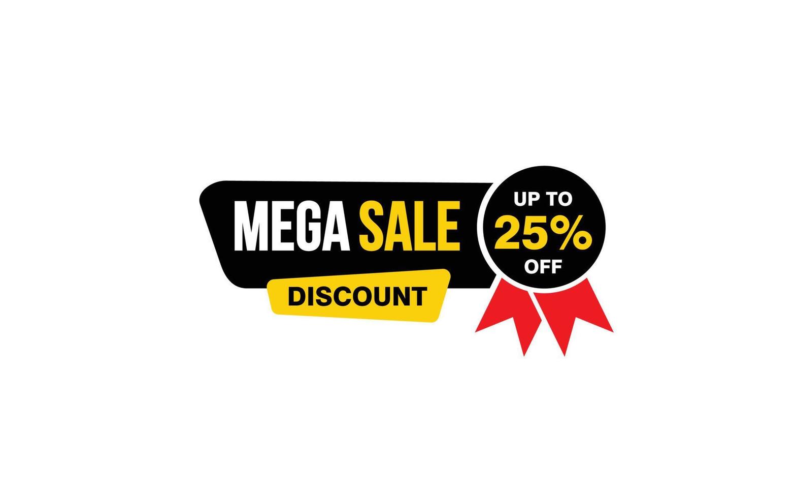 Oferta de mega venda de 25%, liberação, layout de banner de promoção com estilo de adesivo. vetor