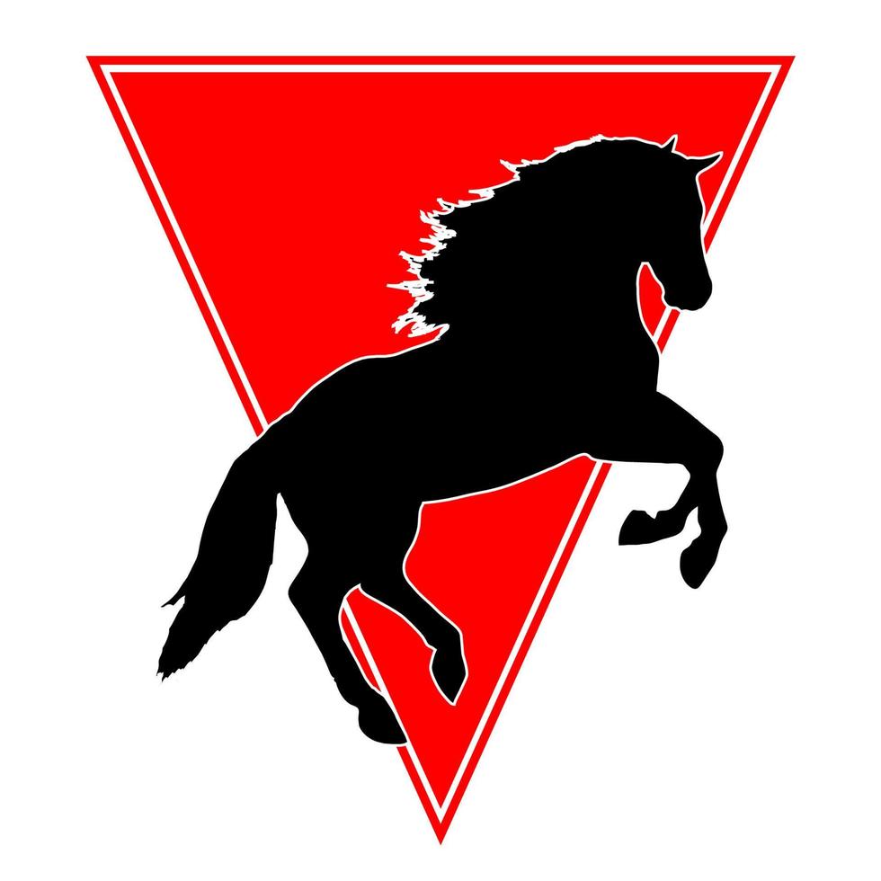 vetor de ícone de logotipo de cavalo com fundo de triângulo vermelho