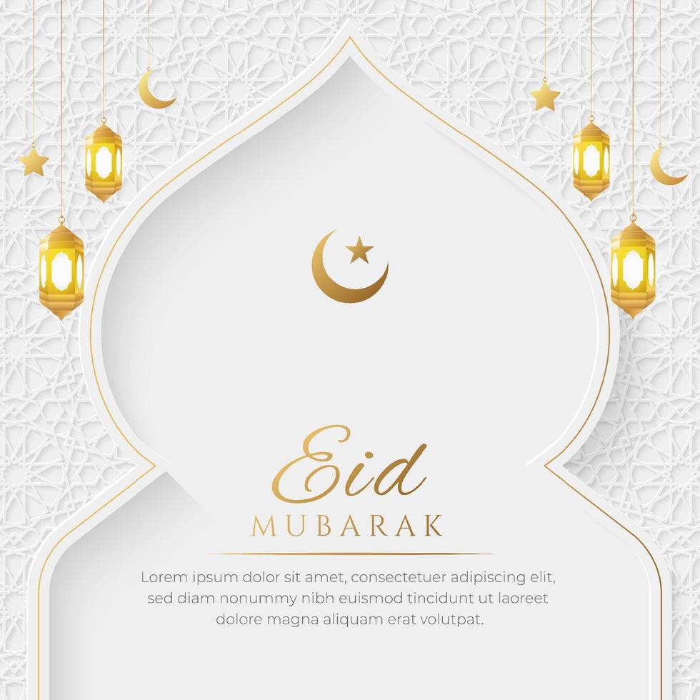 eid mubarak padrão ornamental de luxo islâmico de fundo com ornamentos decorativos de lanterna vetor