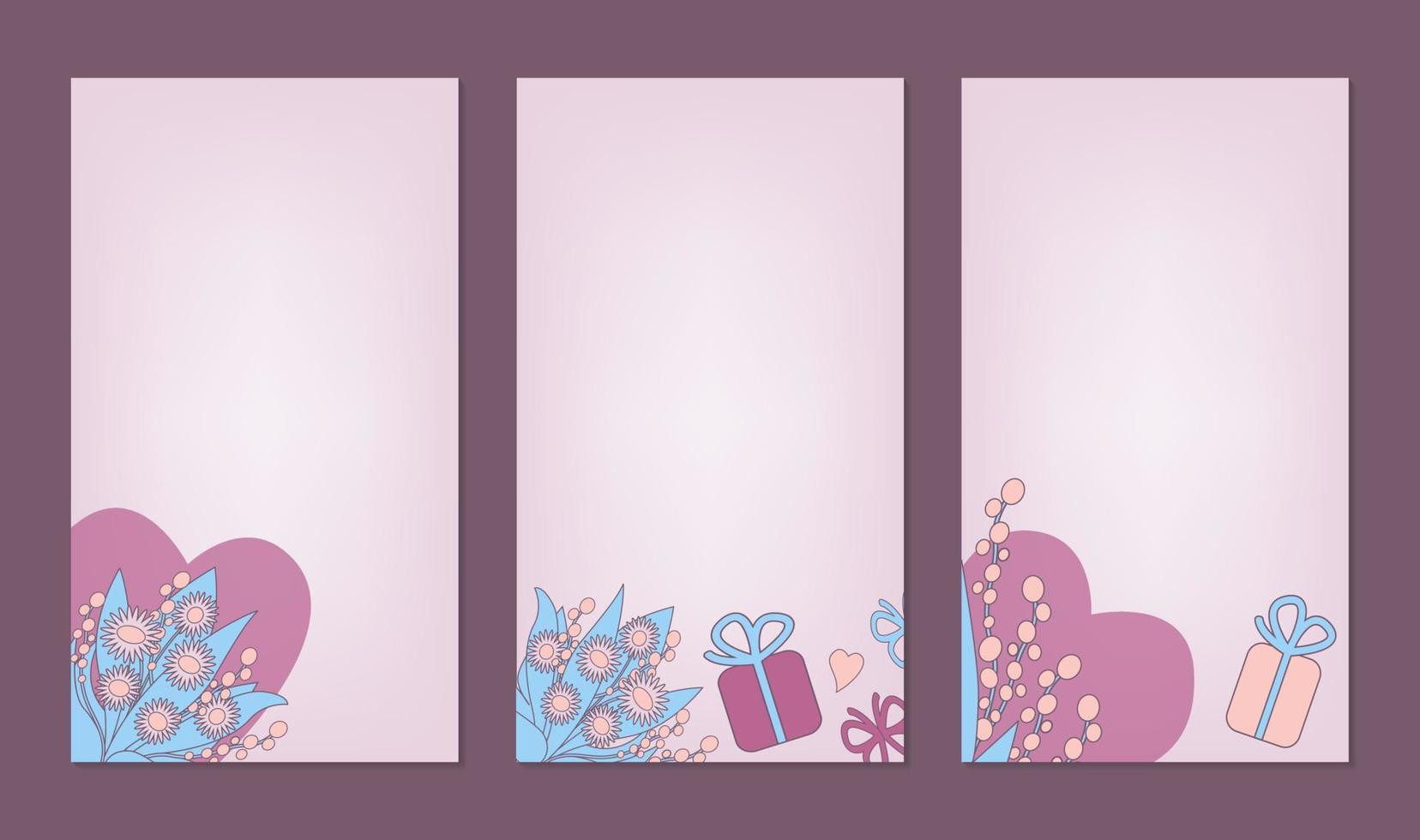 postagem de mídia social de modelo vertical para o dia dos namorados. de fundo vector com coração, flores e caixa de presente.