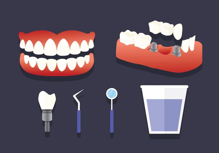 Vetor de elementos de dentes falsos