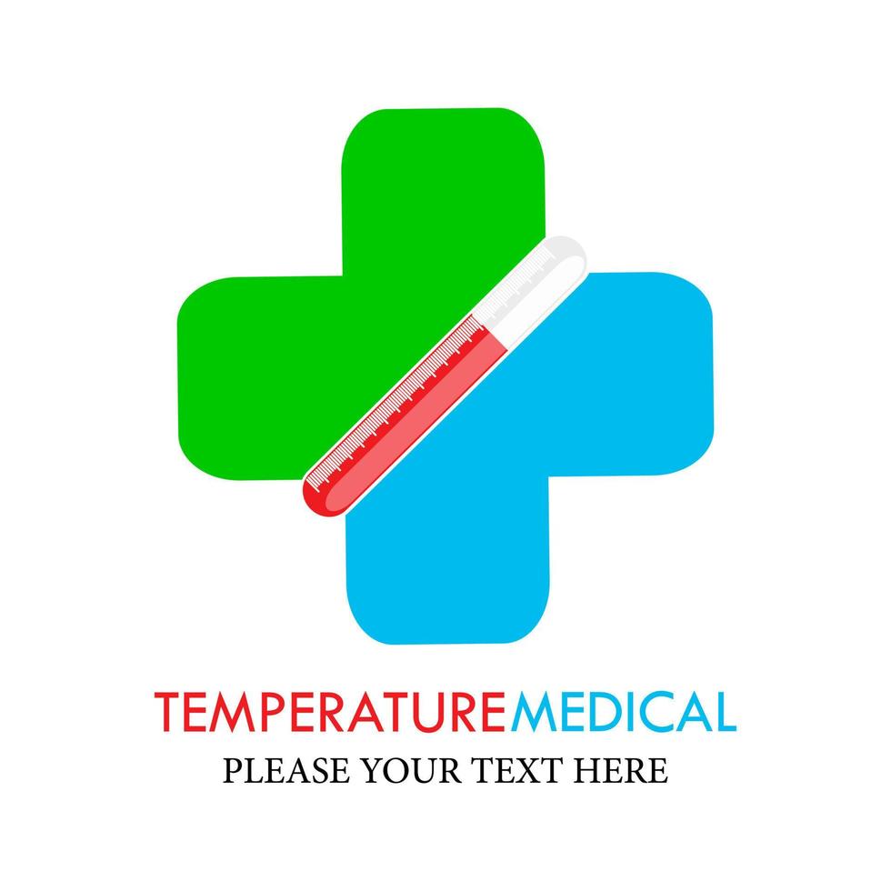 ilustração de modelo de design de logotipo médico de temperatura. há termômetro e símbolo médico. isso é bom para médicos, educação, fábrica, farmácia etc vetor