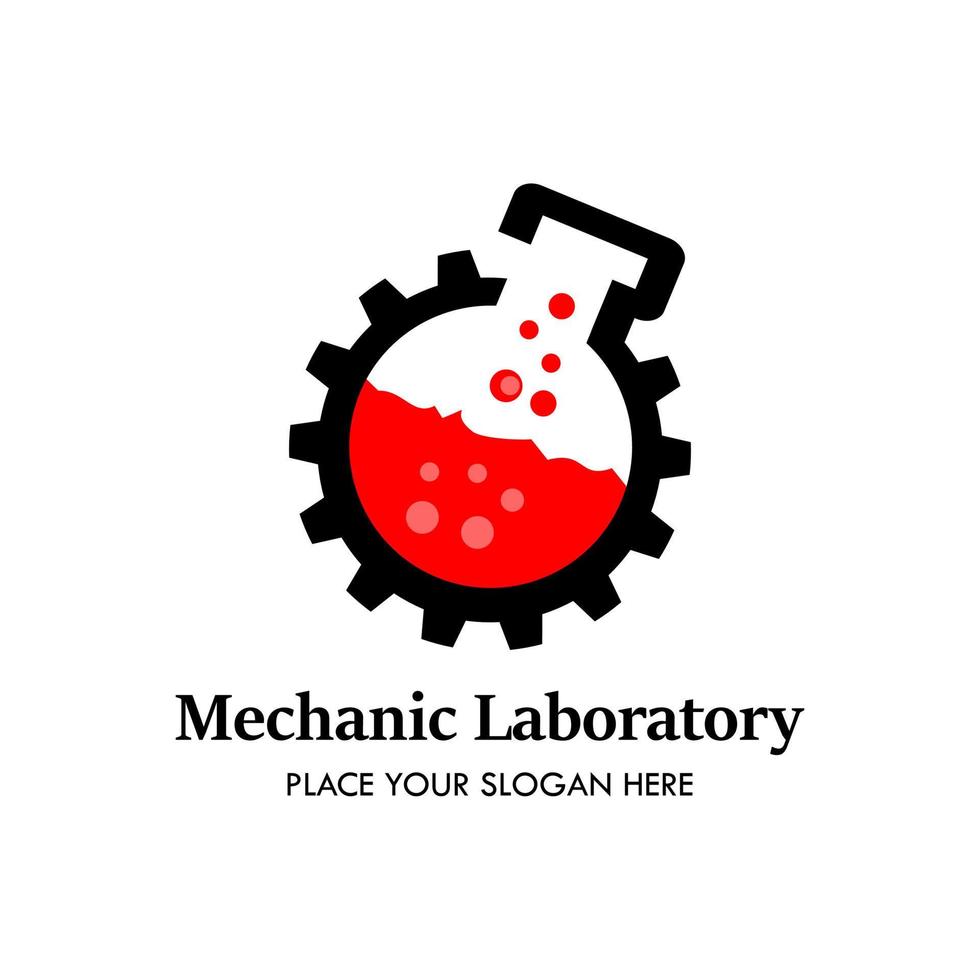 ilustração de modelo de design de logotipo de laboratório mecânico. há copo, engrenagem. isso é bom para ciência, fábrica, mecânica, laboratório, pesquisa, industrial, automotivo, biologia, etc. vetor