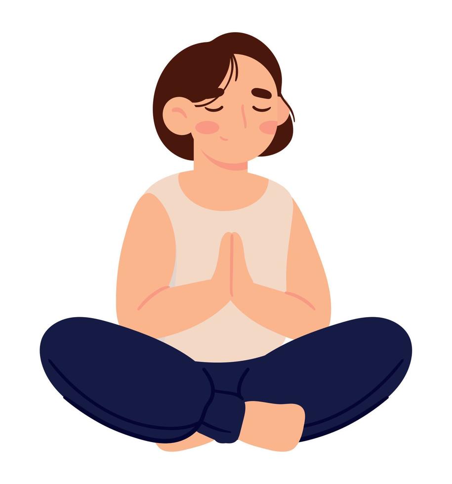 mulher em meditação ioga vetor